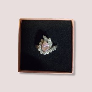 Vintage Sterling Silver Wedding Band, Pink and White Topaz Ring Size 8